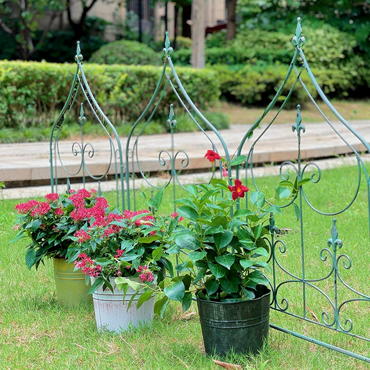 Castle type garden trellis for climbing plants, iron plant trellis for potted plants support, rose metal trellis