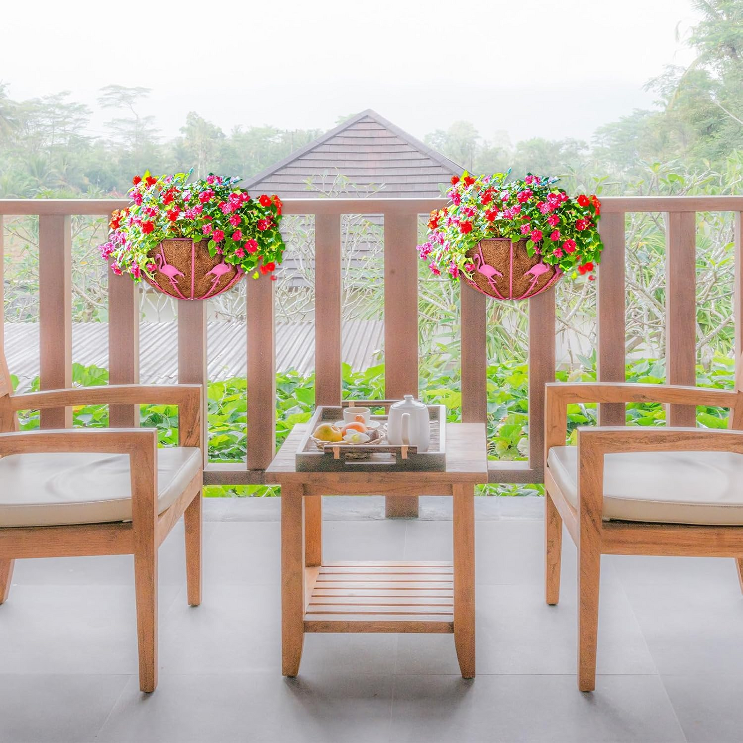 Flamingo iron European retro old petal hanging basket balcony garden courtyard open-air hanging hanging flower pot hanging flower basket