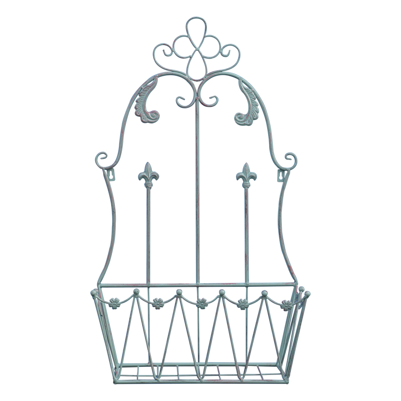 Retro wall-mounted flower basket metal wrought iron shelf outdoor garden balcony ornaments wall-mounted flower pot flower trough