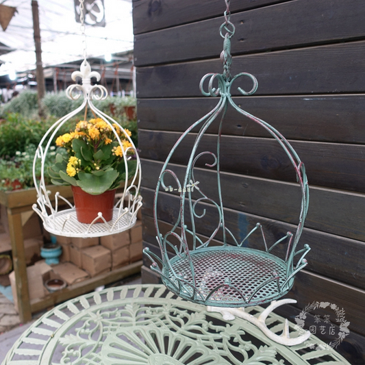 Iron Birdcage Hanging Planter, Metal Wire Flower Pot Basket Wrought Iron Plant Stands for Plants