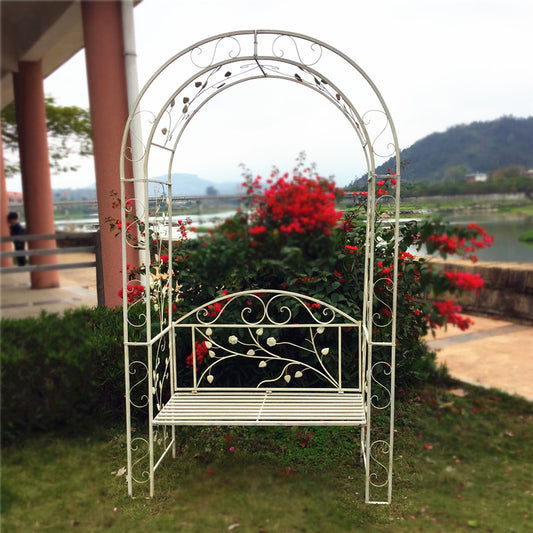 Banco de jardim de ferro antigo, arco de metal para exterior, arco de jardim redondo, arco de metal