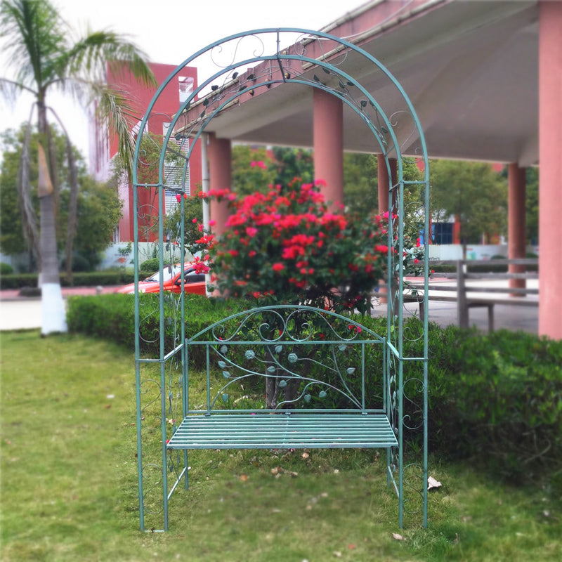 Banco de jardim de ferro antigo, arco de metal para exterior, arco de jardim redondo, arco de metal
