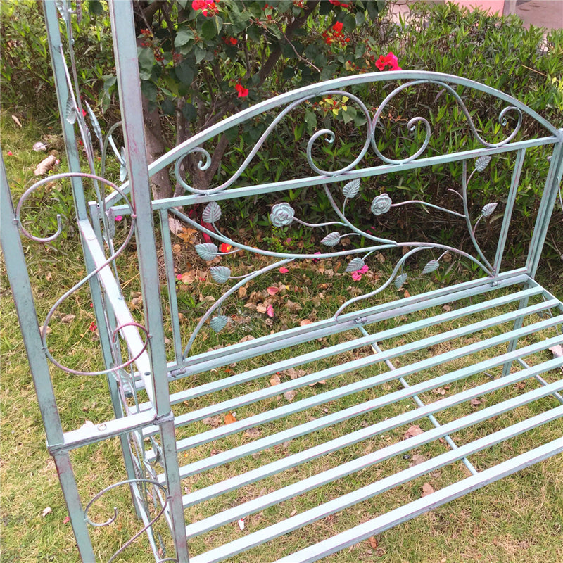 Banco de jardim de ferro antigo, arco de metal para exterior, arco de jardim redondo, arco de metal