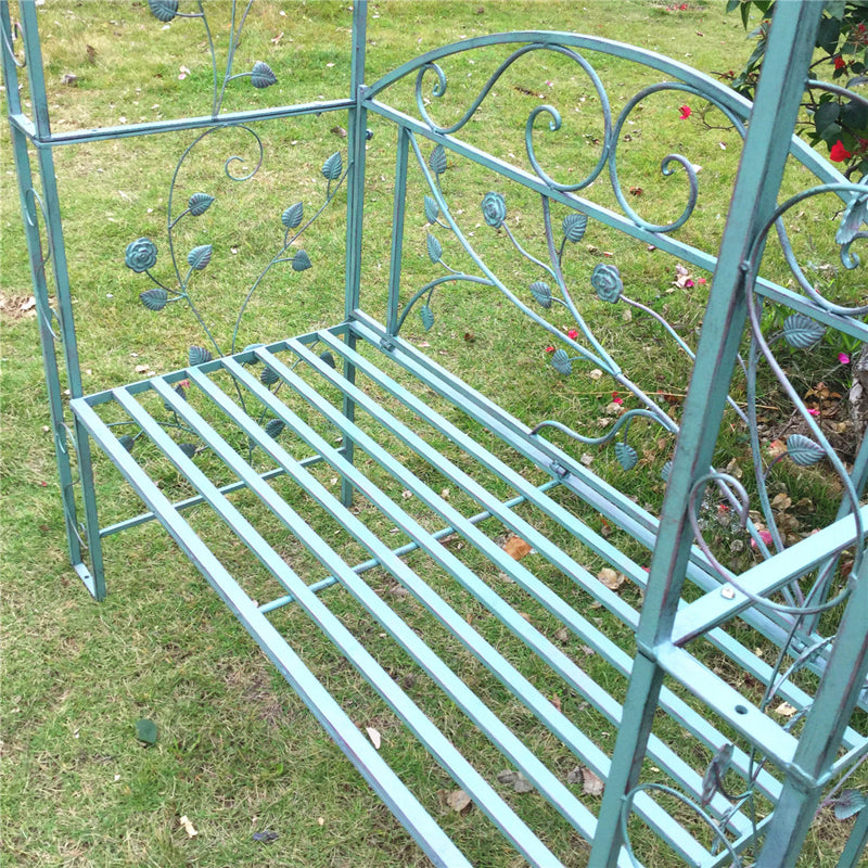 Banco de jardim de ferro antigo, arco de metal para exterior, arco de jardim redondo, arco de metal