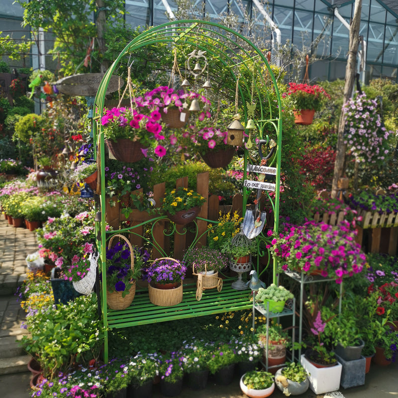 Outdoor Patio Rose Trellis Pergola Climbing Plant Archway Garden Rose Arch with Bench round metal arch
