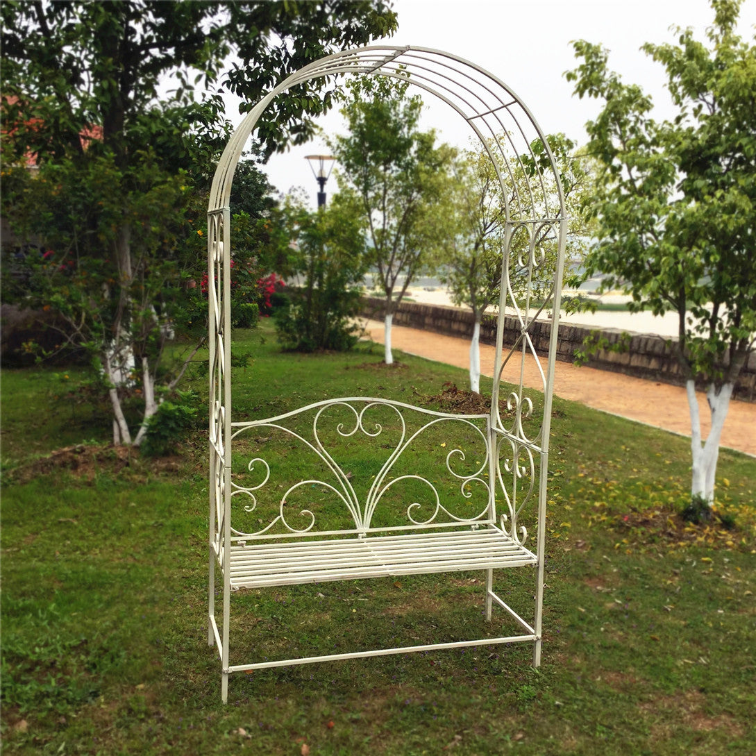Outdoor Patio Rose Trellis Pergola Climbing Plant Archway Garden Rose Arch with Bench round metal arch