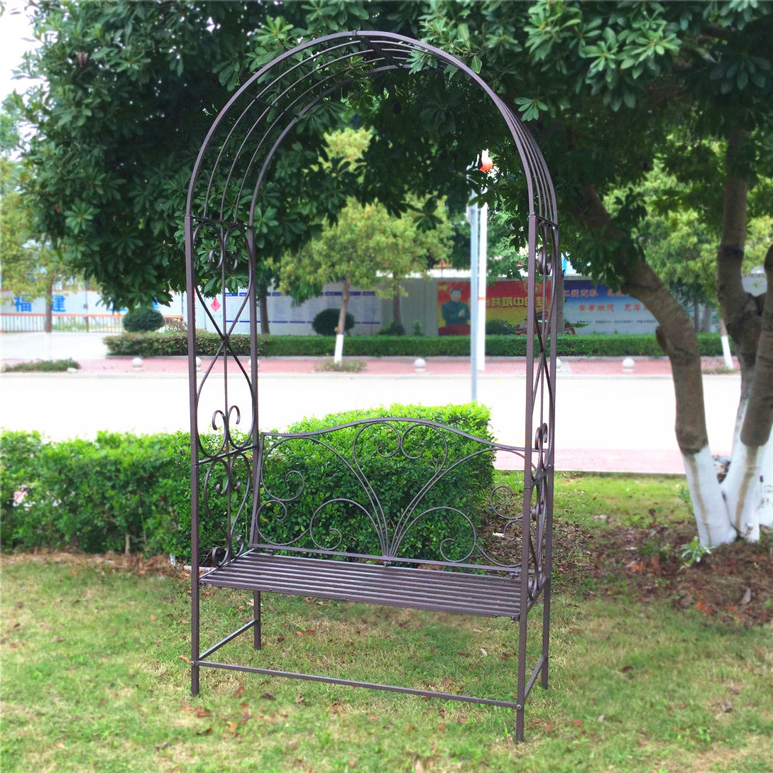 Outdoor Patio Rose Trellis Pergola Climbing Plant Archway Garden Rose Arch with Bench round metal arch