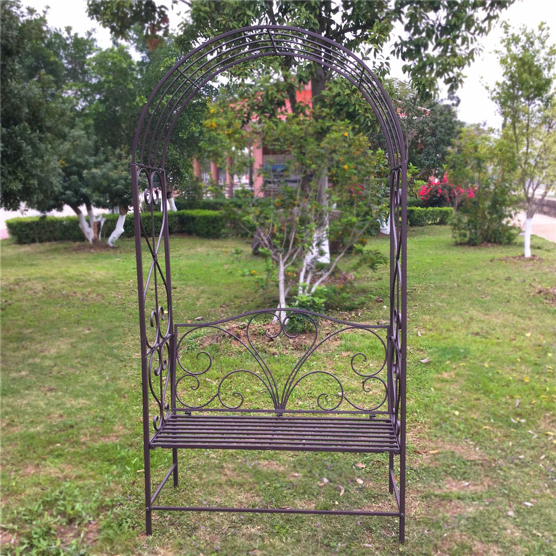 Outdoor Patio Rose Trellis Pergola Climbing Plant Archway Garden Rose Arch with Bench round metal arch