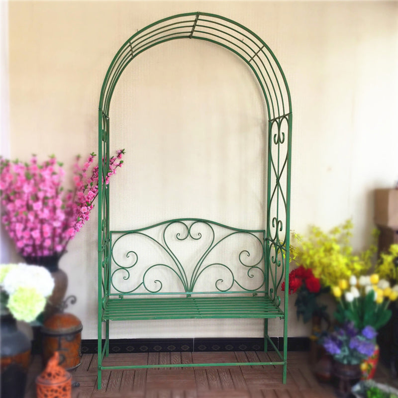 Outdoor Patio Rose Trellis Pergola Climbing Plant Archway Garden Rose Arch with Bench round metal arch
