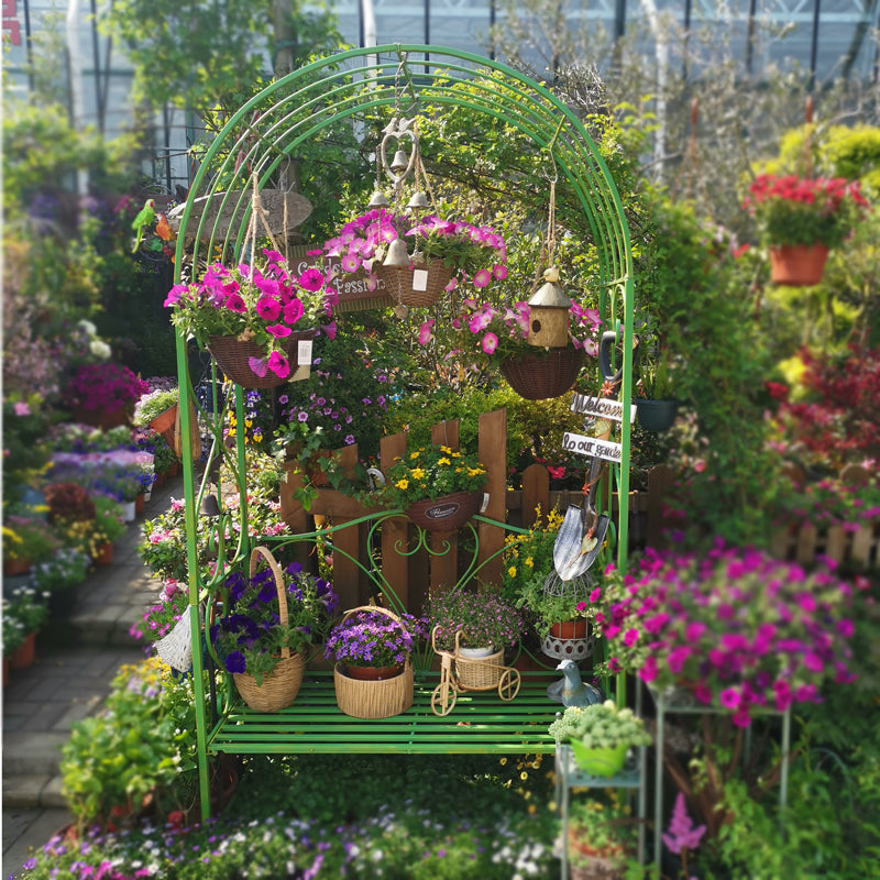 Outdoor Patio Rose Trellis Pergola Climbing Plant Archway Garden Rose Arch with Bench round metal arch