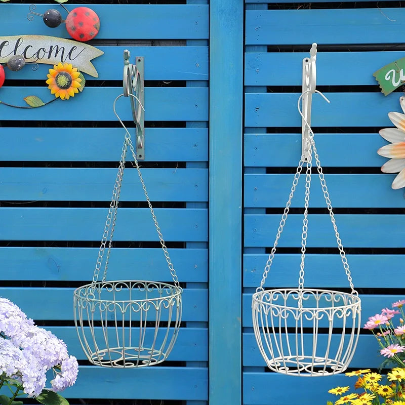 Outdoor Garden Ornaments Garden wall hanging decor Metal hanging flower basket hanging baskets for plants outdoor