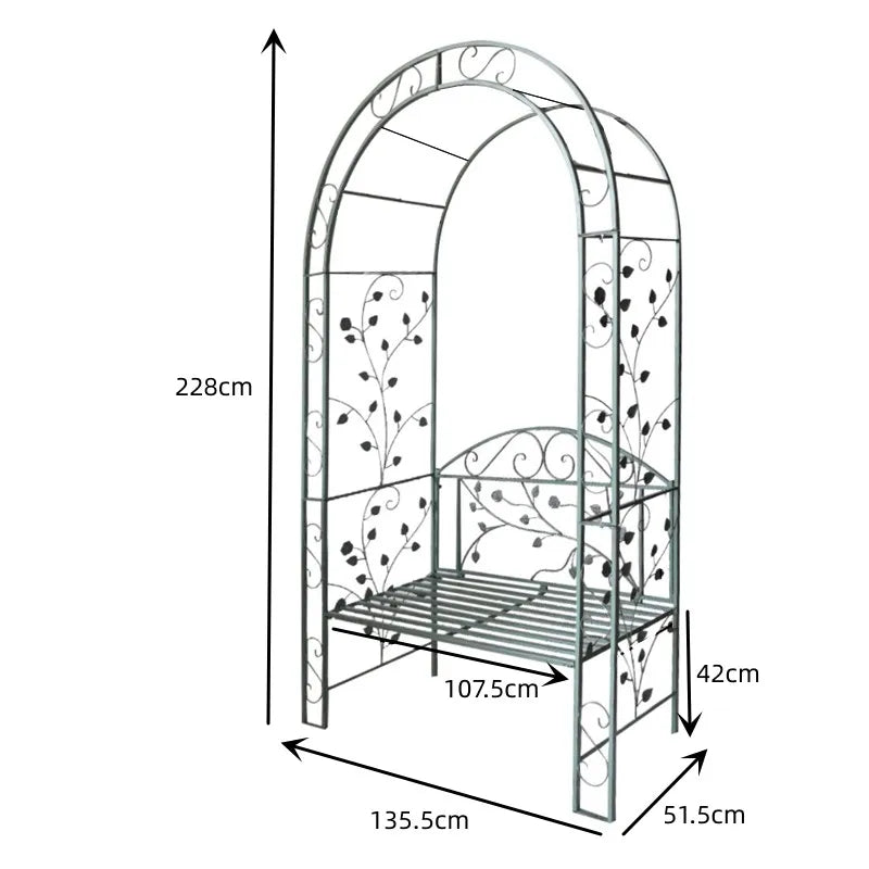 Banco de jardim de ferro antigo, arco de metal para exterior, arco de jardim redondo, arco de metal