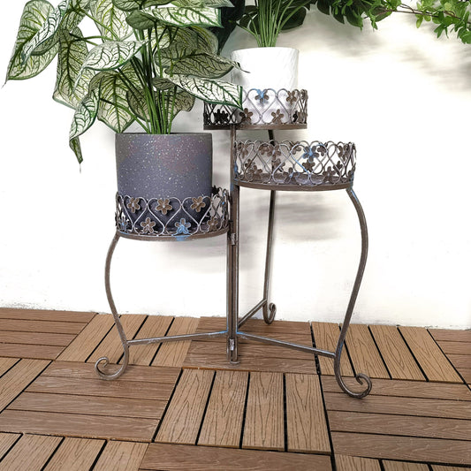 Metal dobrável 3 camadas suporte de planta para jardim pátio gramado varanda vaso de flores rack dobrável rack de armazenamento expositor