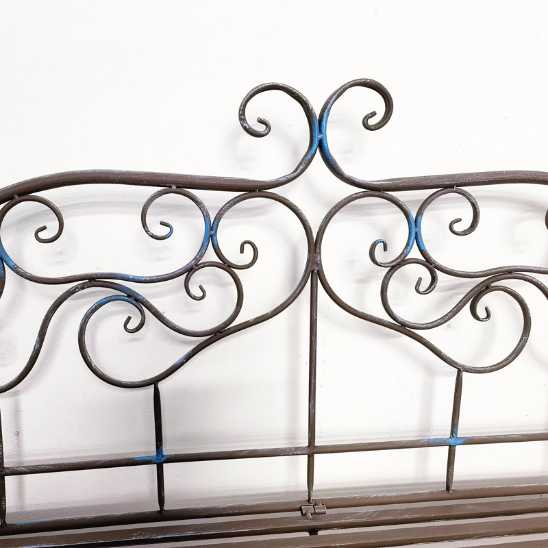 Vintage Metal Wrought Iron Foldable Slatted Design Patio Bench Outdoor Garden Bench