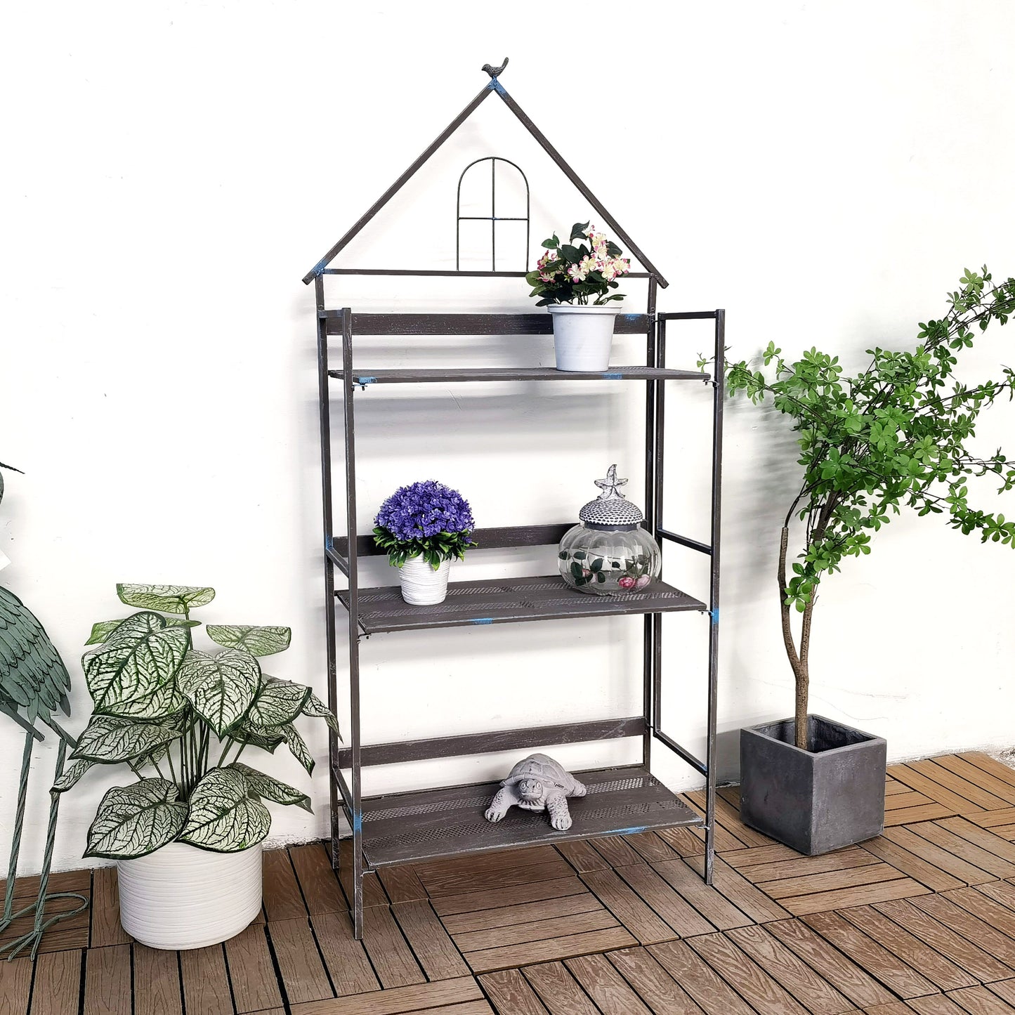 Prateleira de exibição de flores dobrável de 3 camadas para casa e jardim de metal Prateleira de armazenamento de exibição em pé