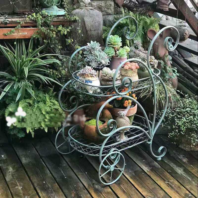 Outdoor Metal Bicycle Plant Stand Flower Pot Cart Holder for Home Garden Patio Garden Supplies