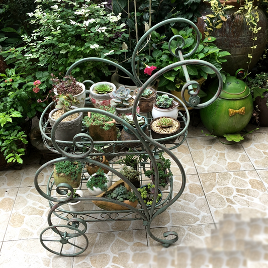 Outdoor Metal Bicycle Plant Stand Flower Pot Cart Holder for Home Garden Patio Garden Supplies