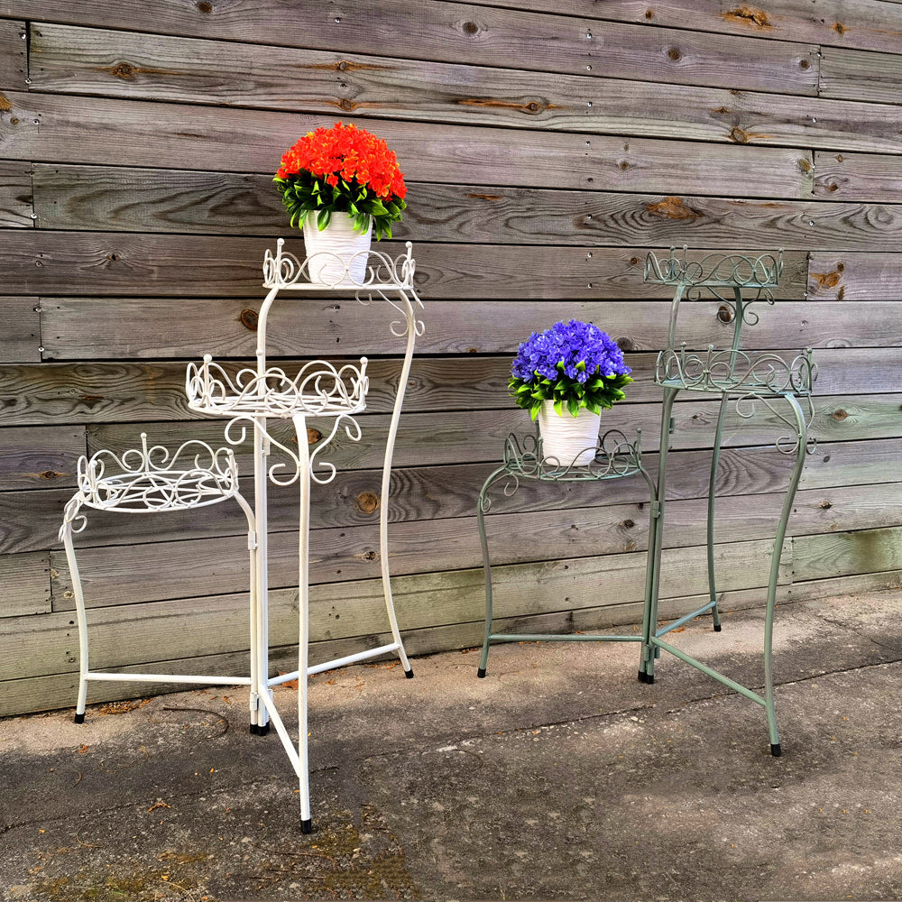 MR 3 Tier Folding Tall Plant Stand Rotatable Metal Flower Pot Holder Home Decor Multi Metal Corner Display Shelf
