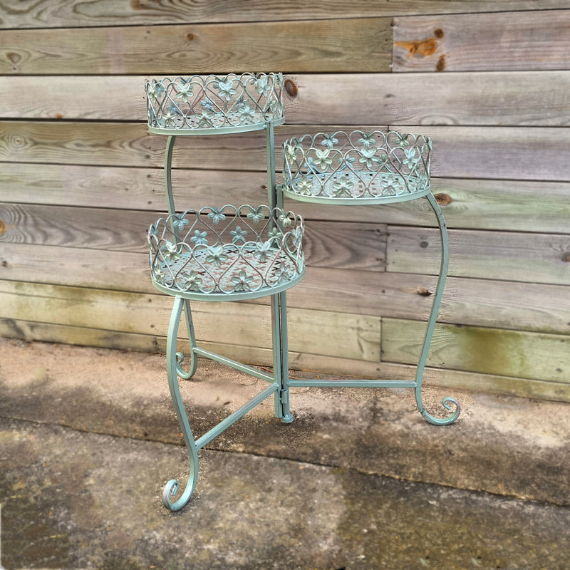 Metal dobrável 3 camadas suporte de planta para jardim pátio gramado varanda vaso de flores rack dobrável rack de armazenamento expositor