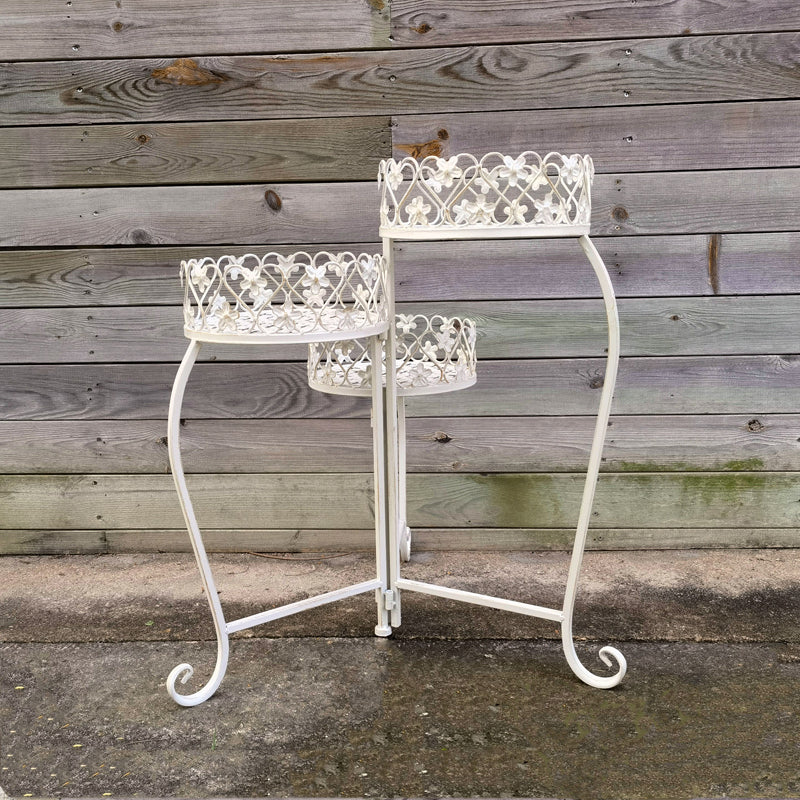 Metal dobrável 3 camadas suporte de planta para jardim pátio gramado varanda vaso de flores rack dobrável rack de armazenamento expositor