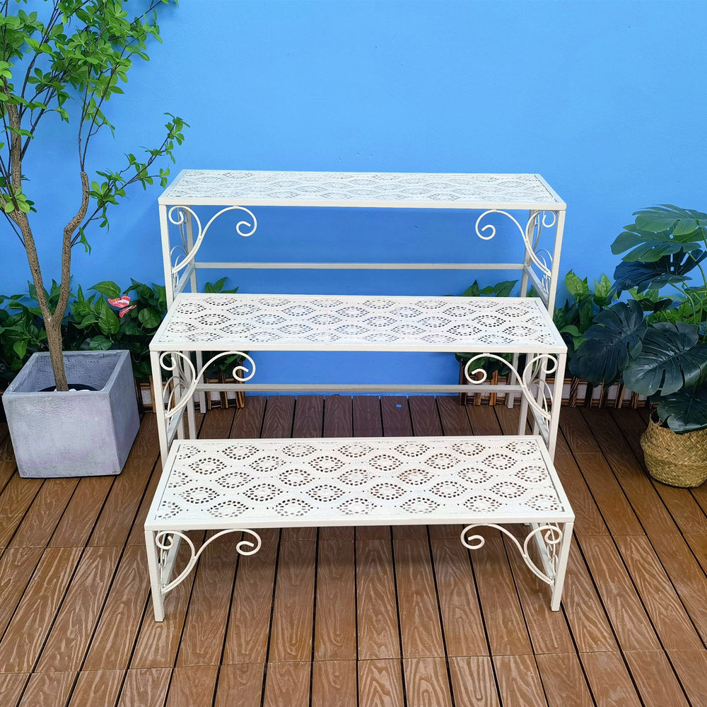 Suporte de flores de 3 andares, prateleira de jardim, vaso de flores, expositor, metal, planta, decorativo, ferro, metal, flor, rack
