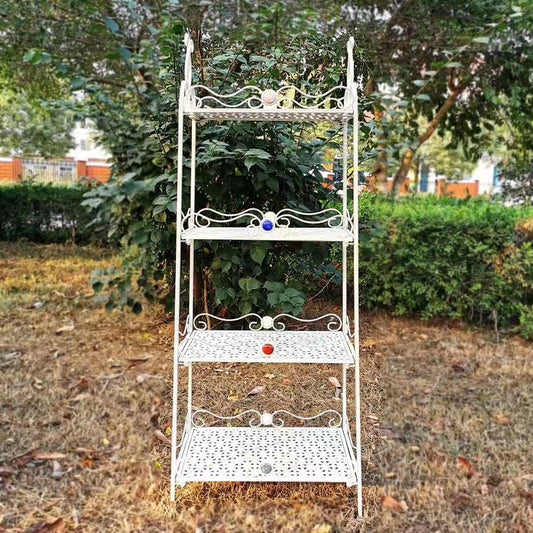 Vintage White Wrought Iron Outdoor Garden Home Flower Pots Shelf Plant Shelf Rack