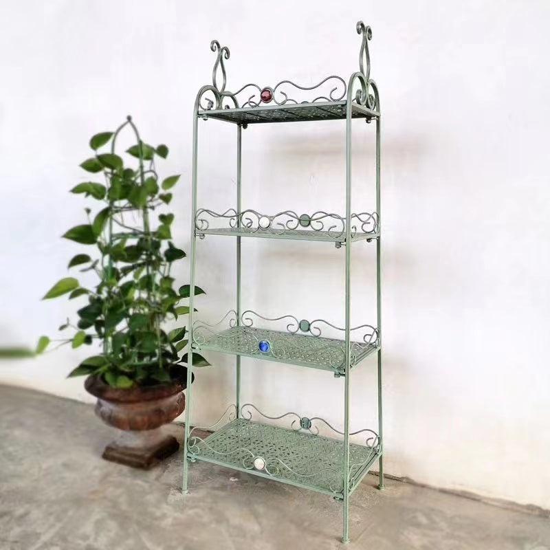 Vintage White Wrought Iron Outdoor Garden Home Flower Pots Shelf Plant Shelf Rack