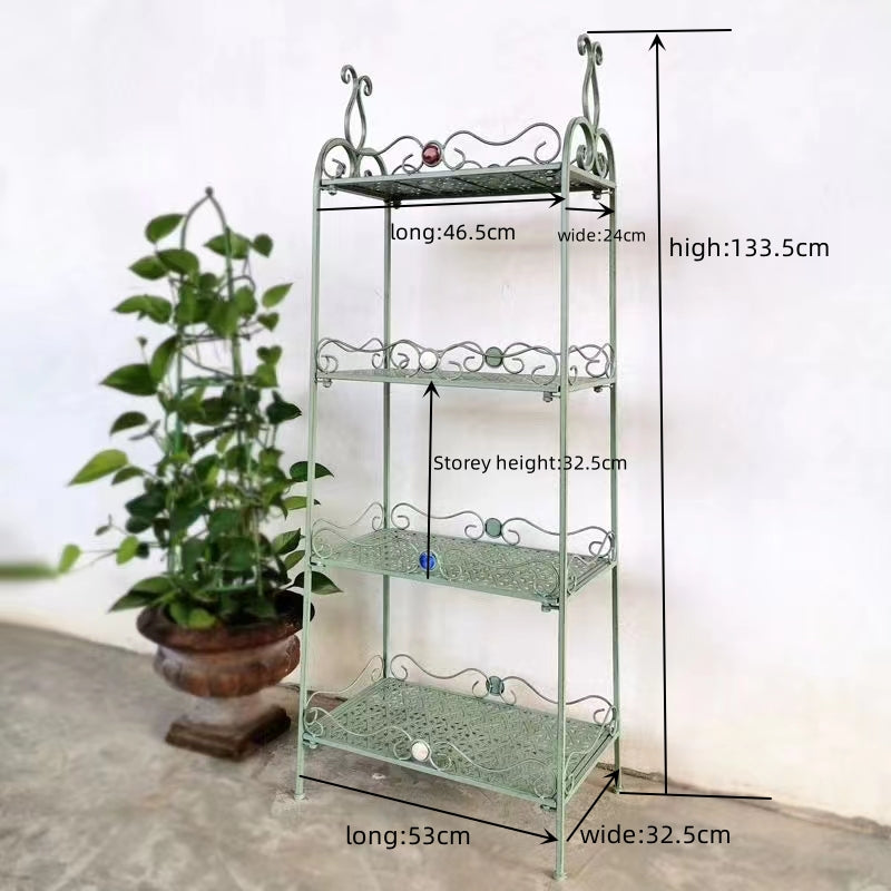 Vintage White Wrought Iron Outdoor Garden Home Flower Pots Shelf Plant Shelf Rack