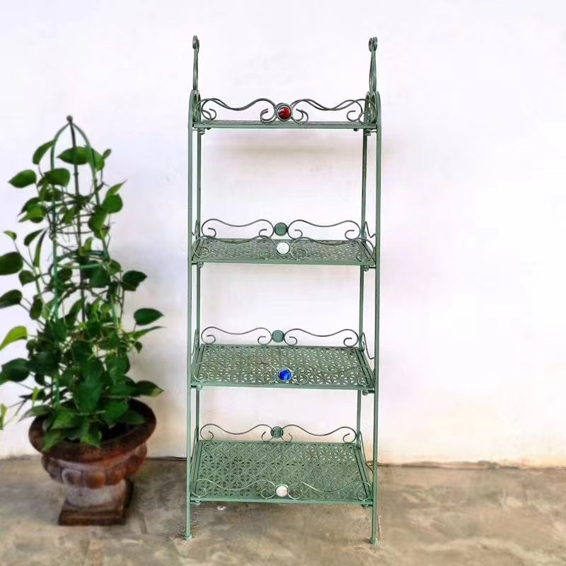 Vintage White Wrought Iron Outdoor Garden Home Flower Pots Shelf Plant Shelf Rack