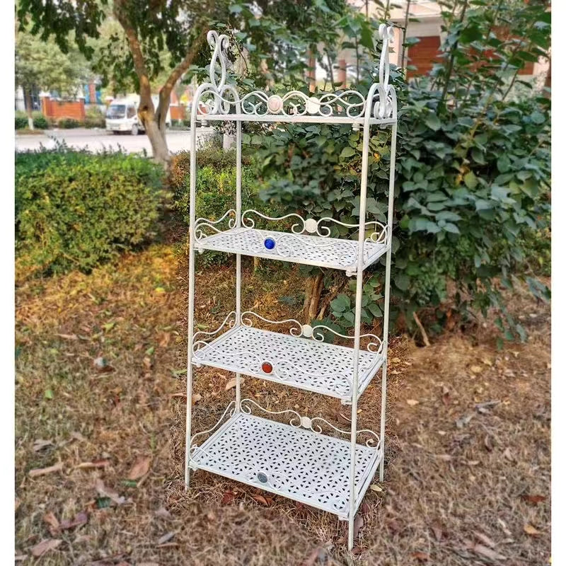 Vintage White Wrought Iron Outdoor Garden Home Flower Pots Shelf Plant Shelf Rack