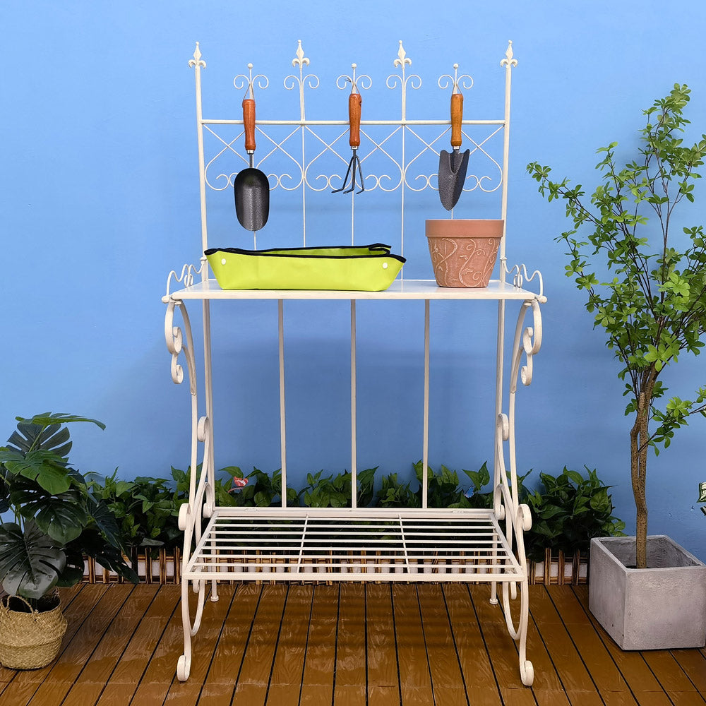 Antigo pátio jardim rústico metal planta suporte flor prateleira jardim planta prateleiras rack para interior ao ar livre