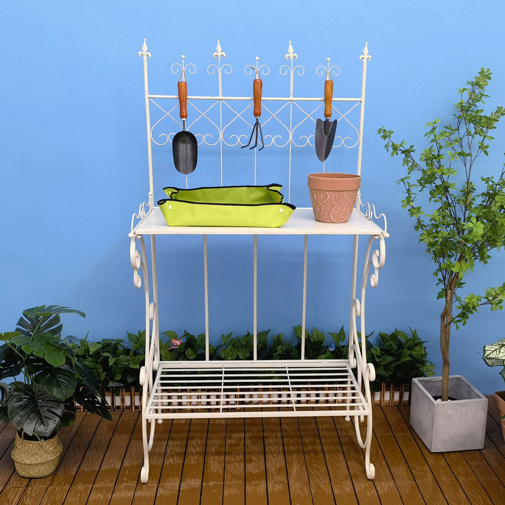 Antigo pátio jardim rústico metal planta suporte flor prateleira jardim planta prateleiras rack para interior ao ar livre