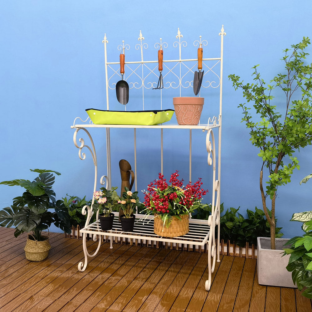 Antigo pátio jardim rústico metal planta suporte flor prateleira jardim planta prateleiras rack para interior ao ar livre
