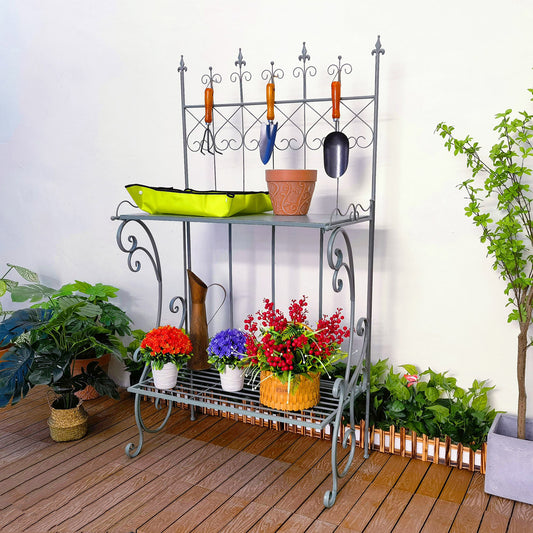 Antigo pátio jardim rústico metal planta suporte flor prateleira jardim planta prateleiras rack para interior ao ar livre