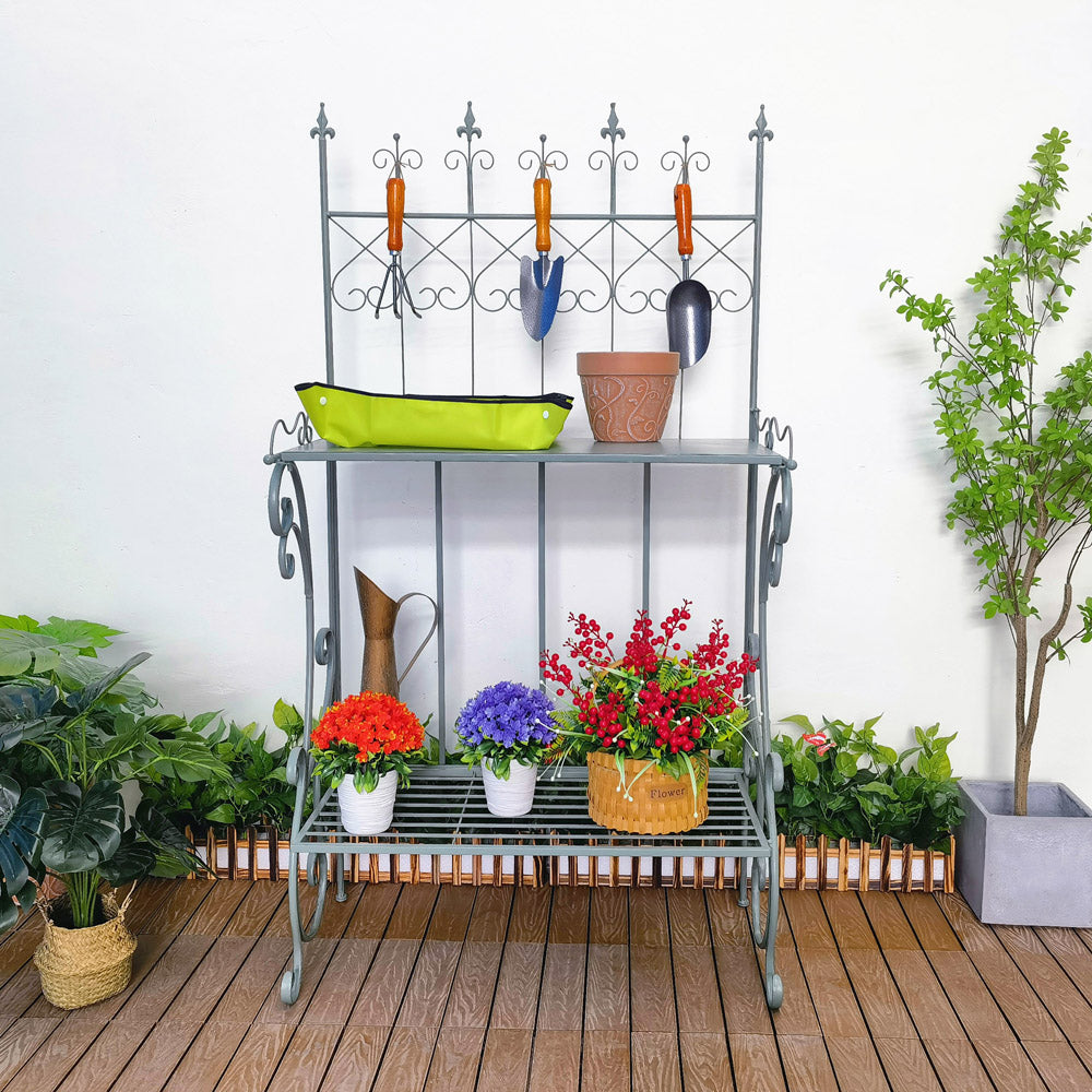 Antigo pátio jardim rústico metal planta suporte flor prateleira jardim planta prateleiras rack para interior ao ar livre