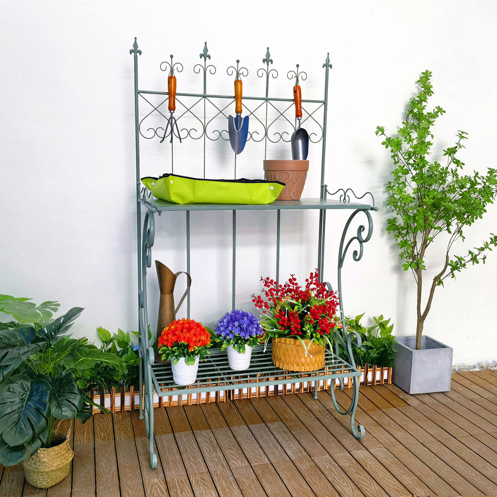 Antigo pátio jardim rústico metal planta suporte flor prateleira jardim planta prateleiras rack para interior ao ar livre