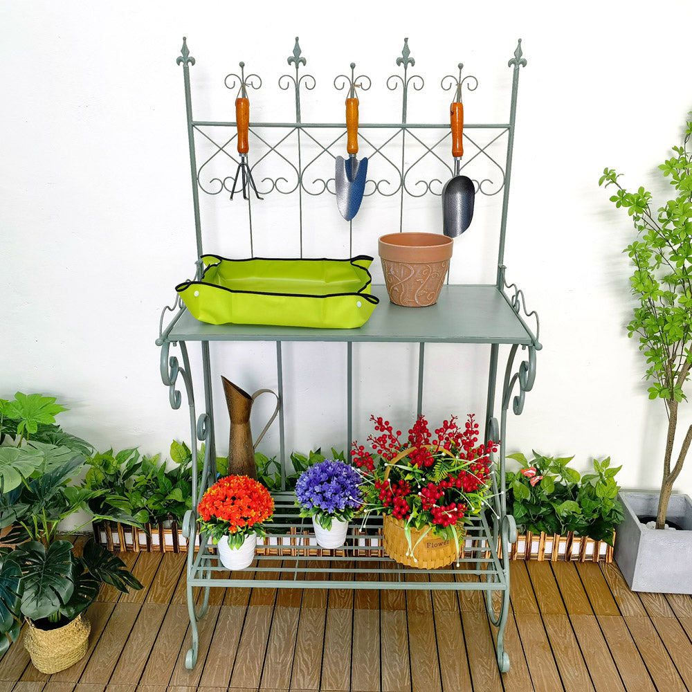 Antigo pátio jardim rústico metal planta suporte flor prateleira jardim planta prateleiras rack para interior ao ar livre