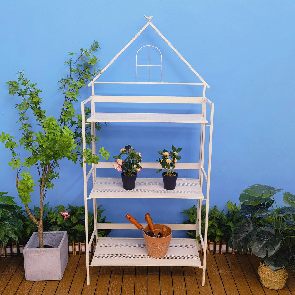 Prateleira de exibição de flores dobrável de 3 camadas para casa e jardim de metal Prateleira de armazenamento de exibição em pé