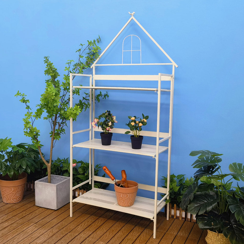 Prateleira de exibição de flores dobrável de 3 camadas para casa e jardim de metal Prateleira de armazenamento de exibição em pé