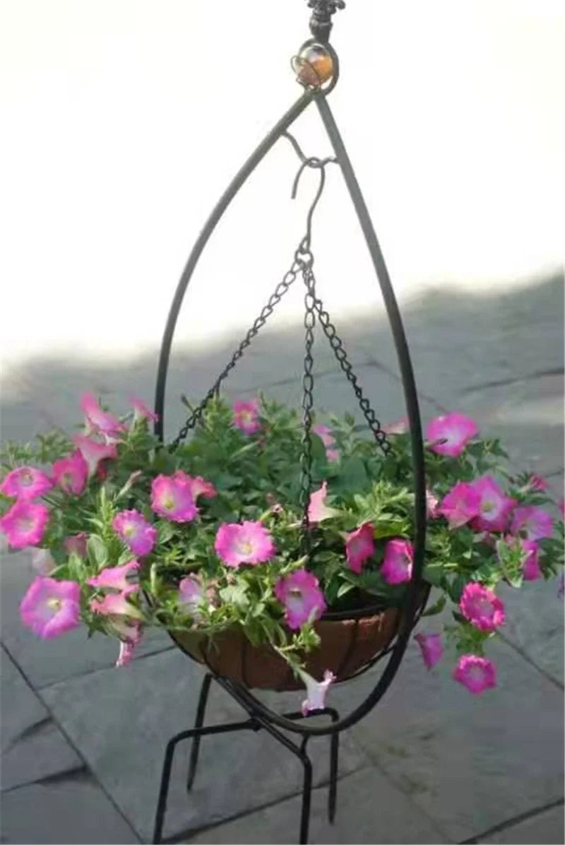 Garden Decorative Plant Pot Coco Coir Liner Hanging Planter Metal Basket Stand Set