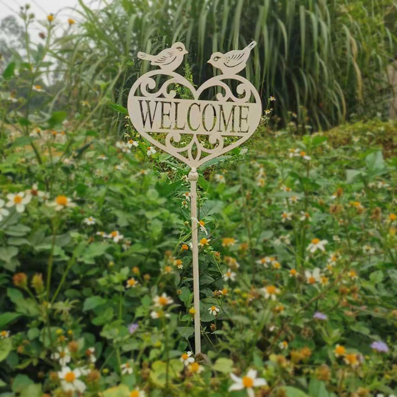 Outdoor garden yard decoration metal ornament bird welcome sign metal stake Gardening Decoration
