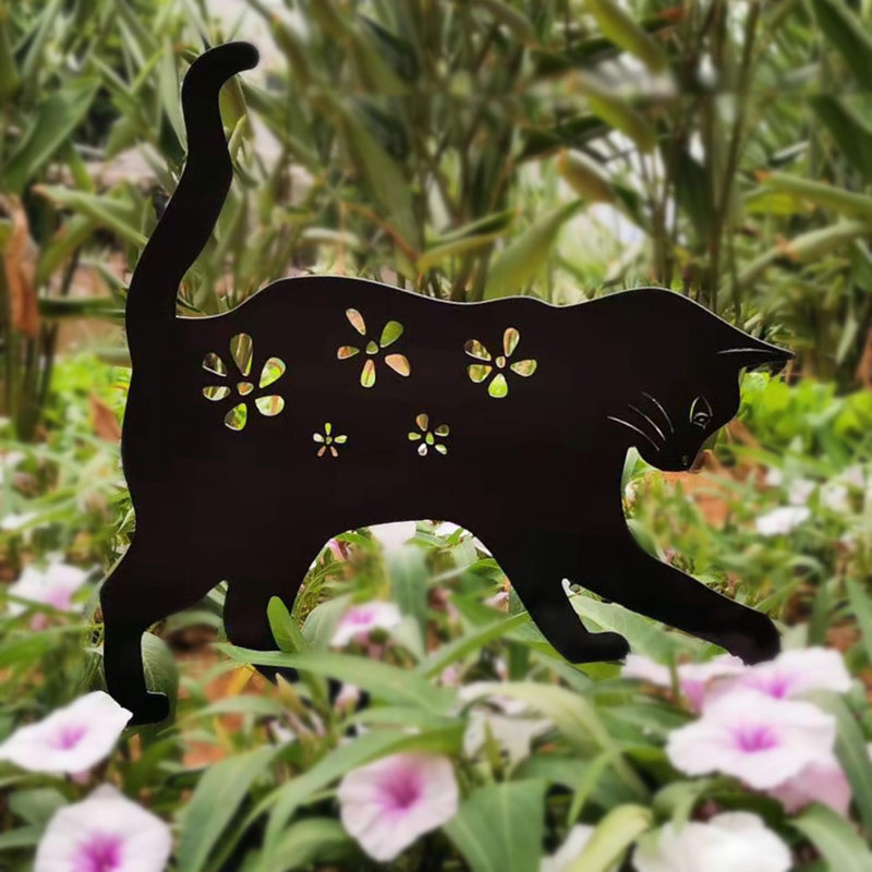 Garden Ornaments black Metal Cat Plug-in Iron Stakes Outdoor decorative stakes for garden Statues Decor for Lawn Patio
