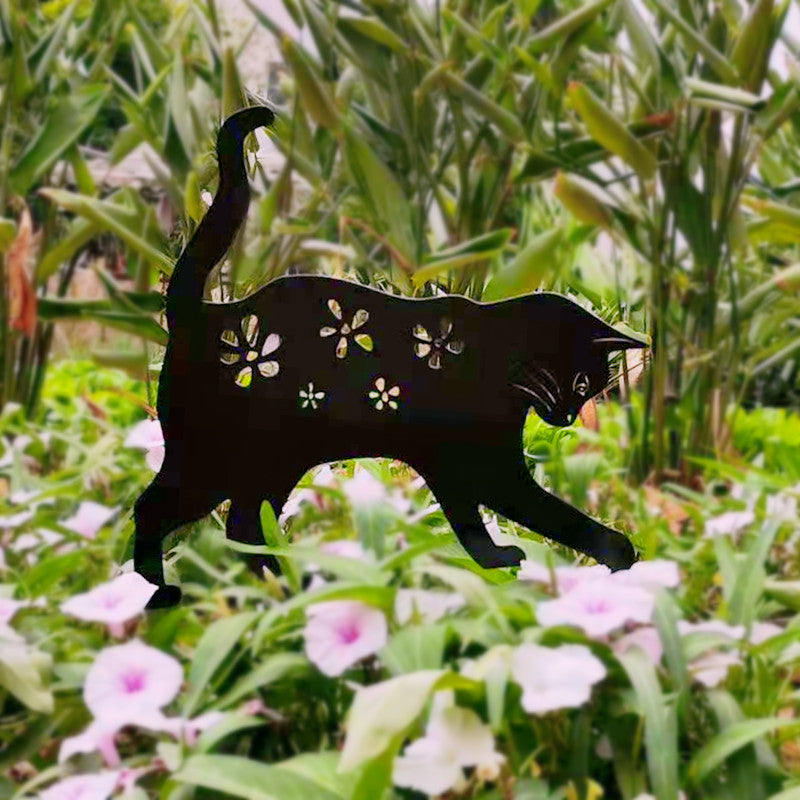 Garden Ornaments black Metal Cat Plug-in Iron Stakes Outdoor decorative stakes for garden Statues Decor for Lawn Patio