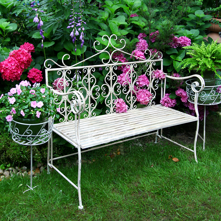 Wholesale Best Choice Antique White Scrolled Metal Wrought Iron Garden Outdoor Patio Folding Benches