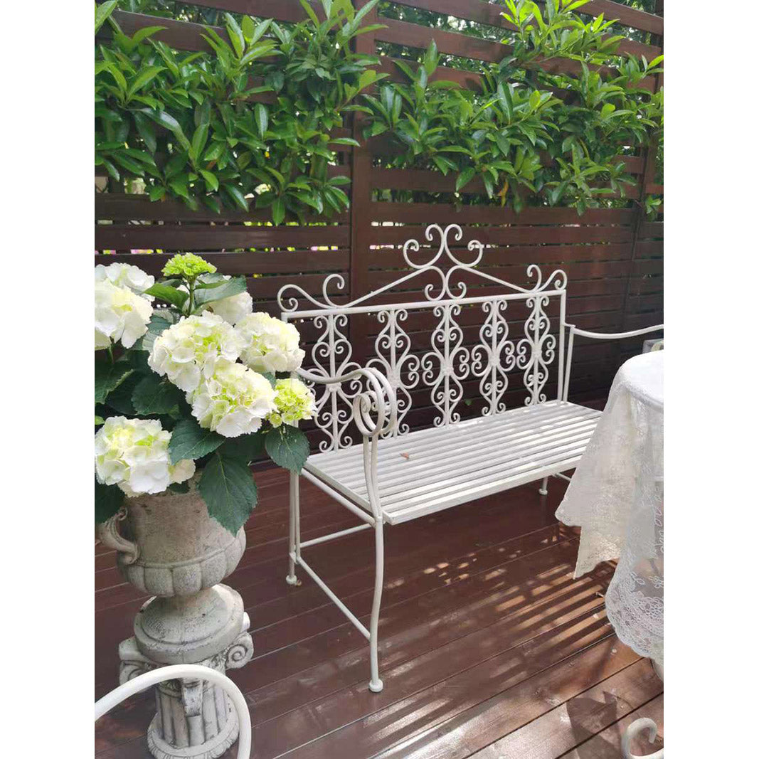 Wholesale Best Choice Antique White Scrolled Metal Wrought Iron Garden Outdoor Patio Folding Benches