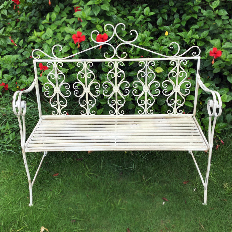Wholesale Best Choice Antique White Scrolled Metal Wrought Iron Garden Outdoor Patio Folding Benches