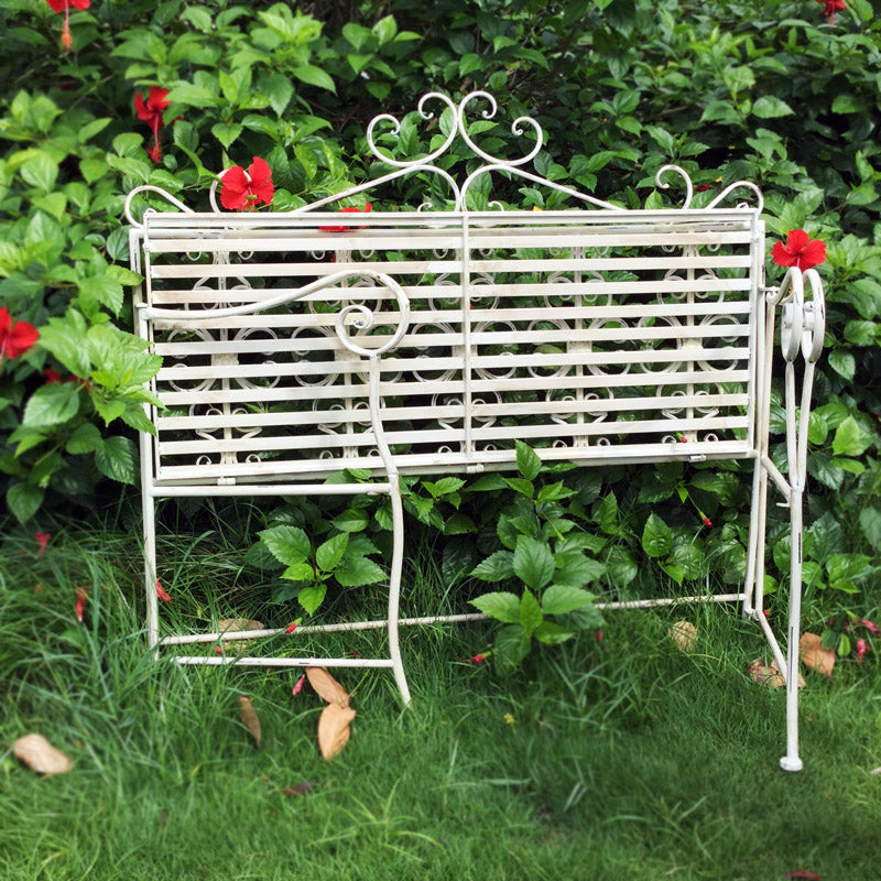 Wholesale Best Choice Antique White Scrolled Metal Wrought Iron Garden Outdoor Patio Folding Benches