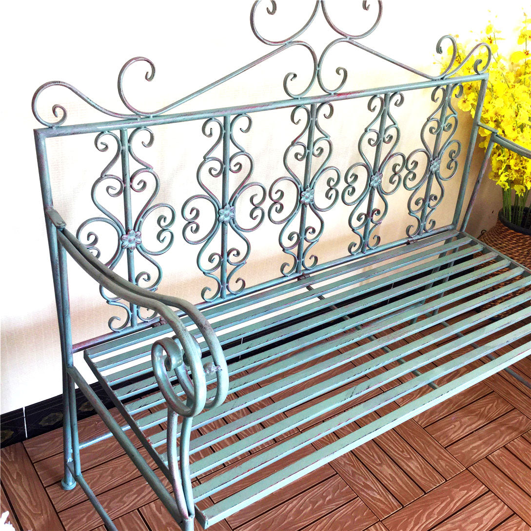 Wholesale Best Choice Antique White Scrolled Metal Wrought Iron Garden Outdoor Patio Folding Benches