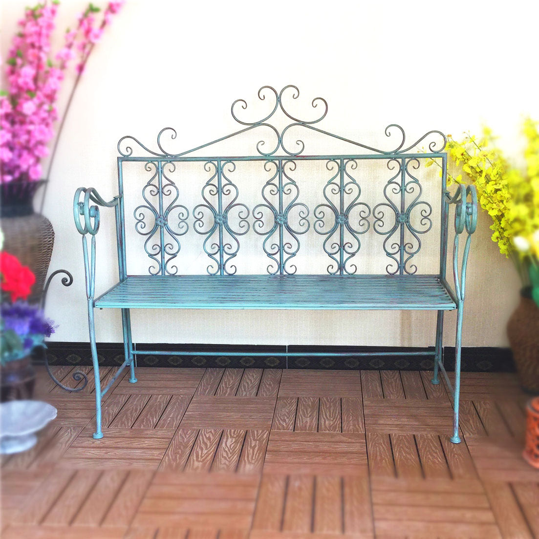 Wholesale Best Choice Antique White Scrolled Metal Wrought Iron Garden Outdoor Patio Folding Benches
