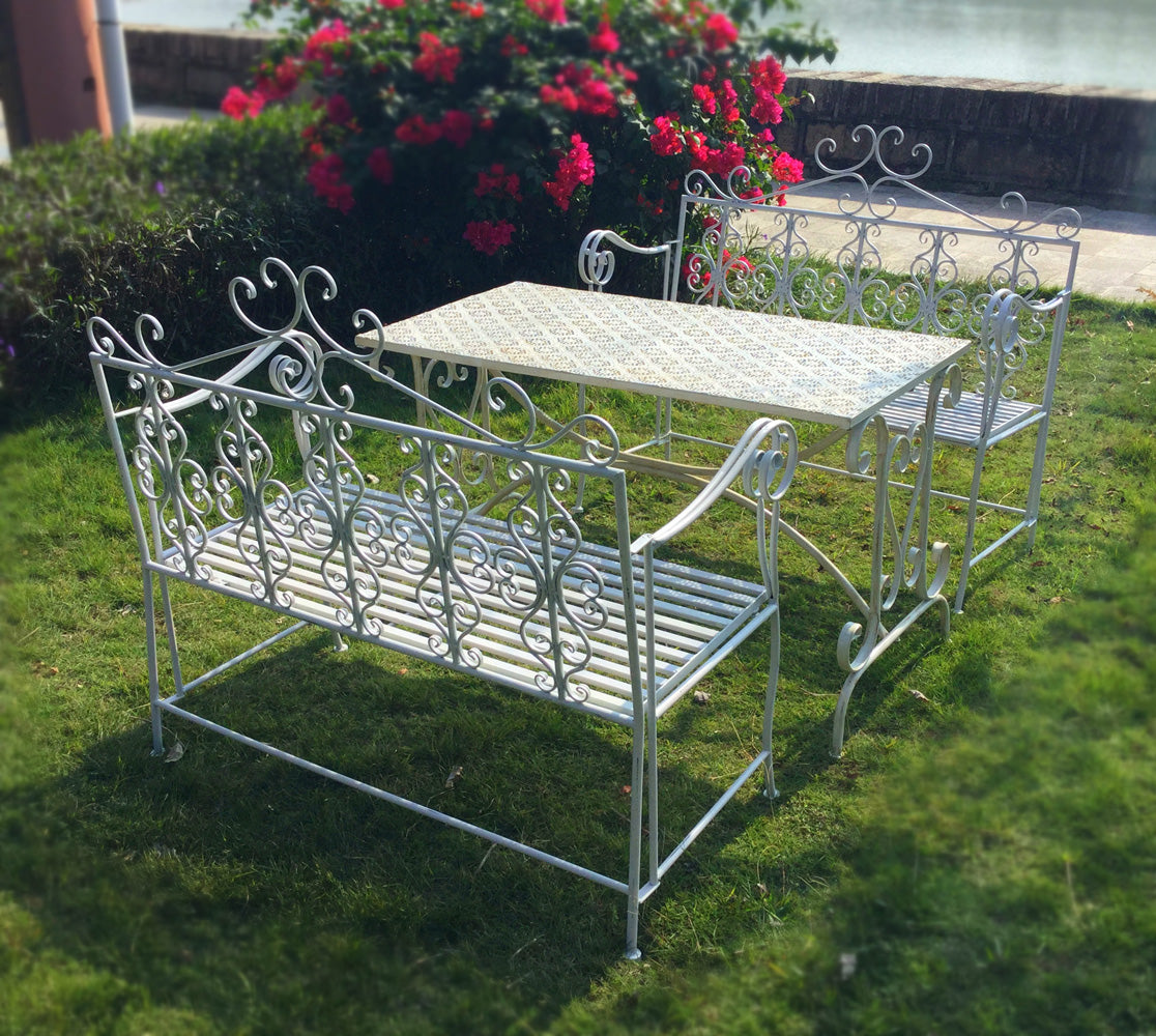 Wholesale Best Choice Antique White Scrolled Metal Wrought Iron Garden Outdoor Patio Folding Benches